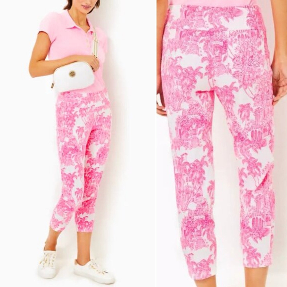 Lilly Pulitzer Pink Toile-Print Cropped Pants
